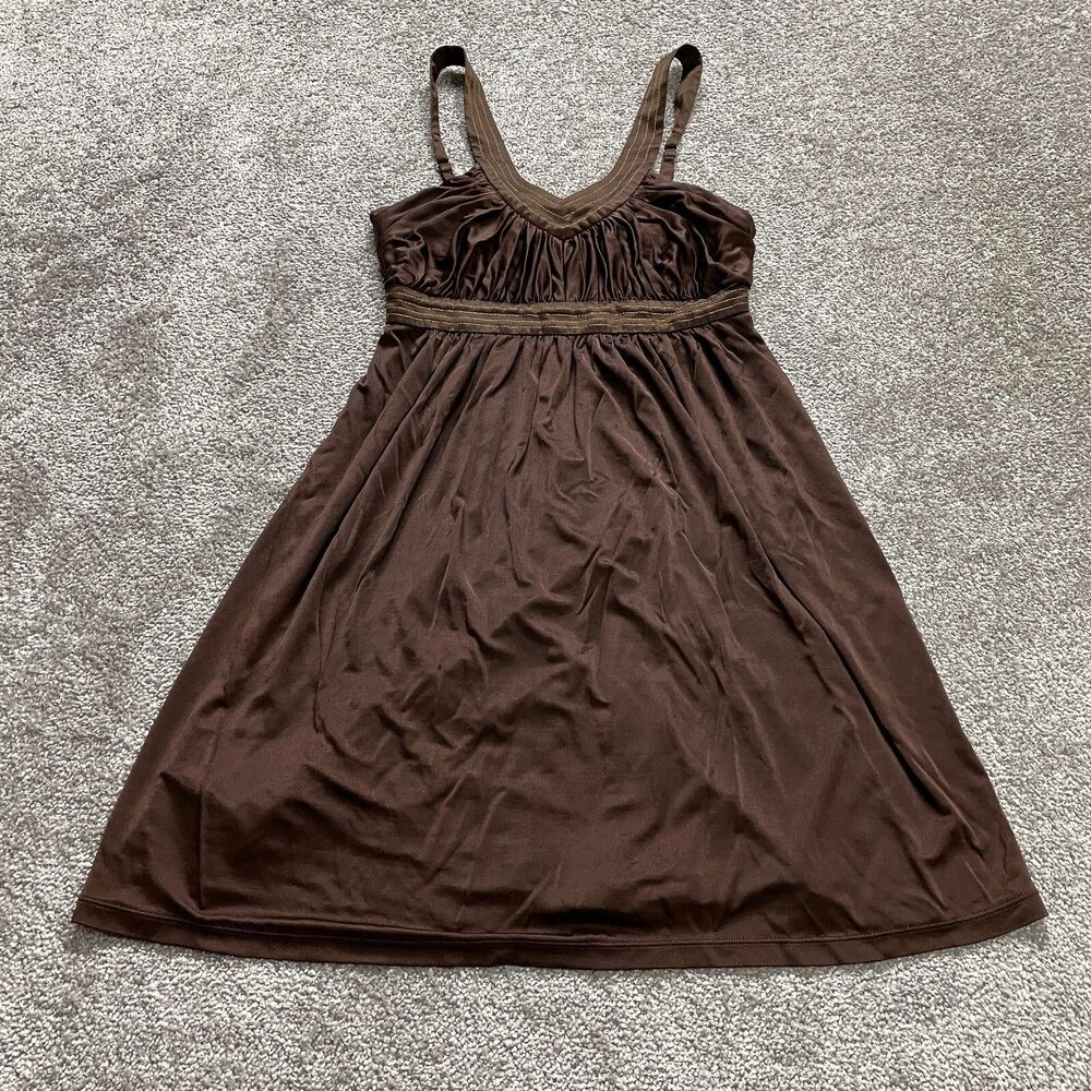 BCBGMAXAZRIA Shift Dress Womens Petite 0P Brown A Line Midi Silk Sleeveless